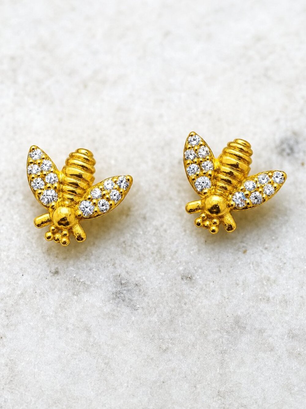 18K Gold Plated Cubic Zirconia Bee Stud Earrings Nickel Free